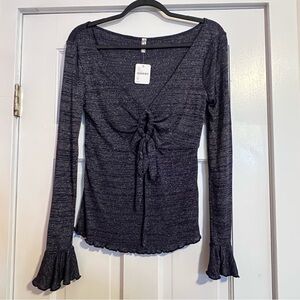 #165 FREE PEOPLE INTIMATELY SAY WHEN NAVY METALLIC BLOUSE TOP SIZE MEDIUM